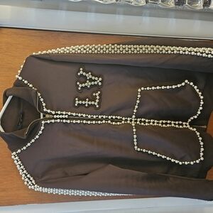 Brown Jacket with Pearl Embellishments
